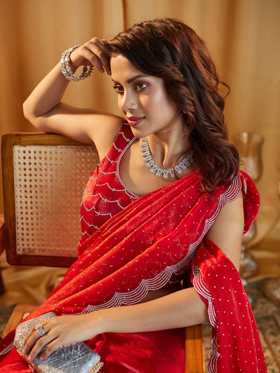 Indyancart KS Women's Embellished Beads and Stones Pure Silk Saree