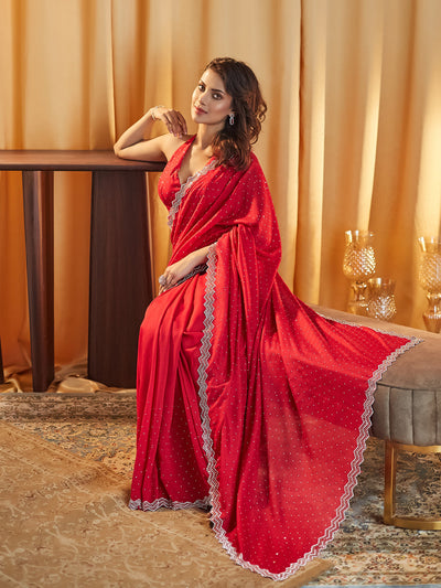 Indyancart KS Women's Embellished Beads and Stones Silk Blend Saree