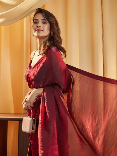 Indyancart KS Women's women wine solid silk saree