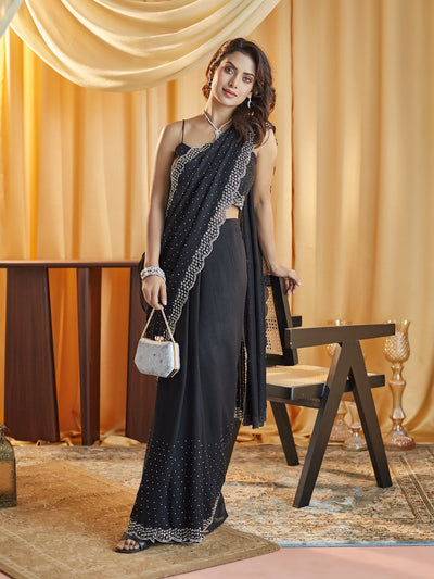 Indyancart KS Women's Beads and Stones Silk Blend Saree
