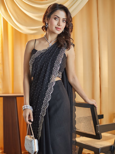 Indyancart KS Women's Beads and Stones Silk Blend Saree