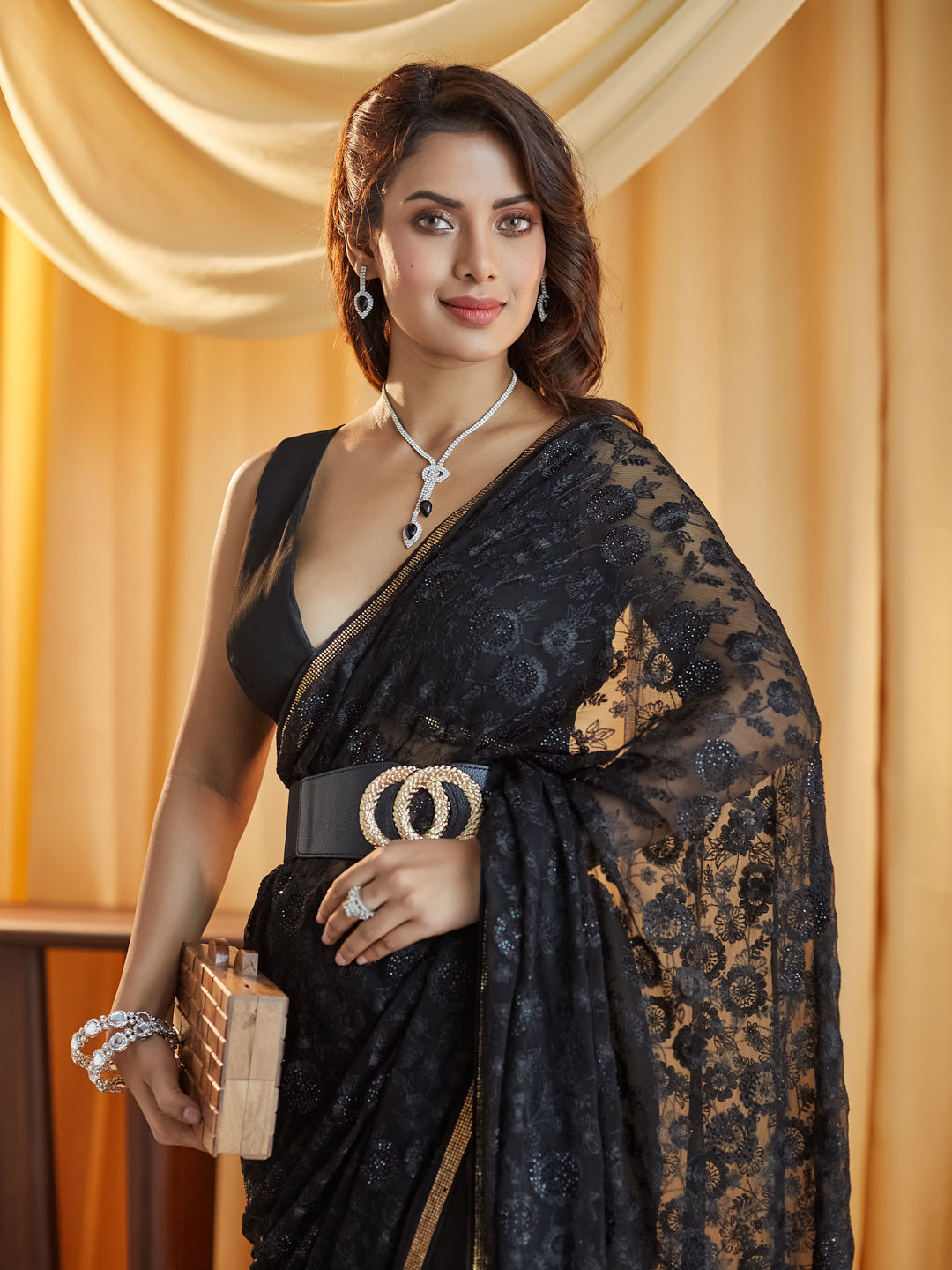 Indyancart KS Women's Embellished Chikankari Pure Chiffon Saree