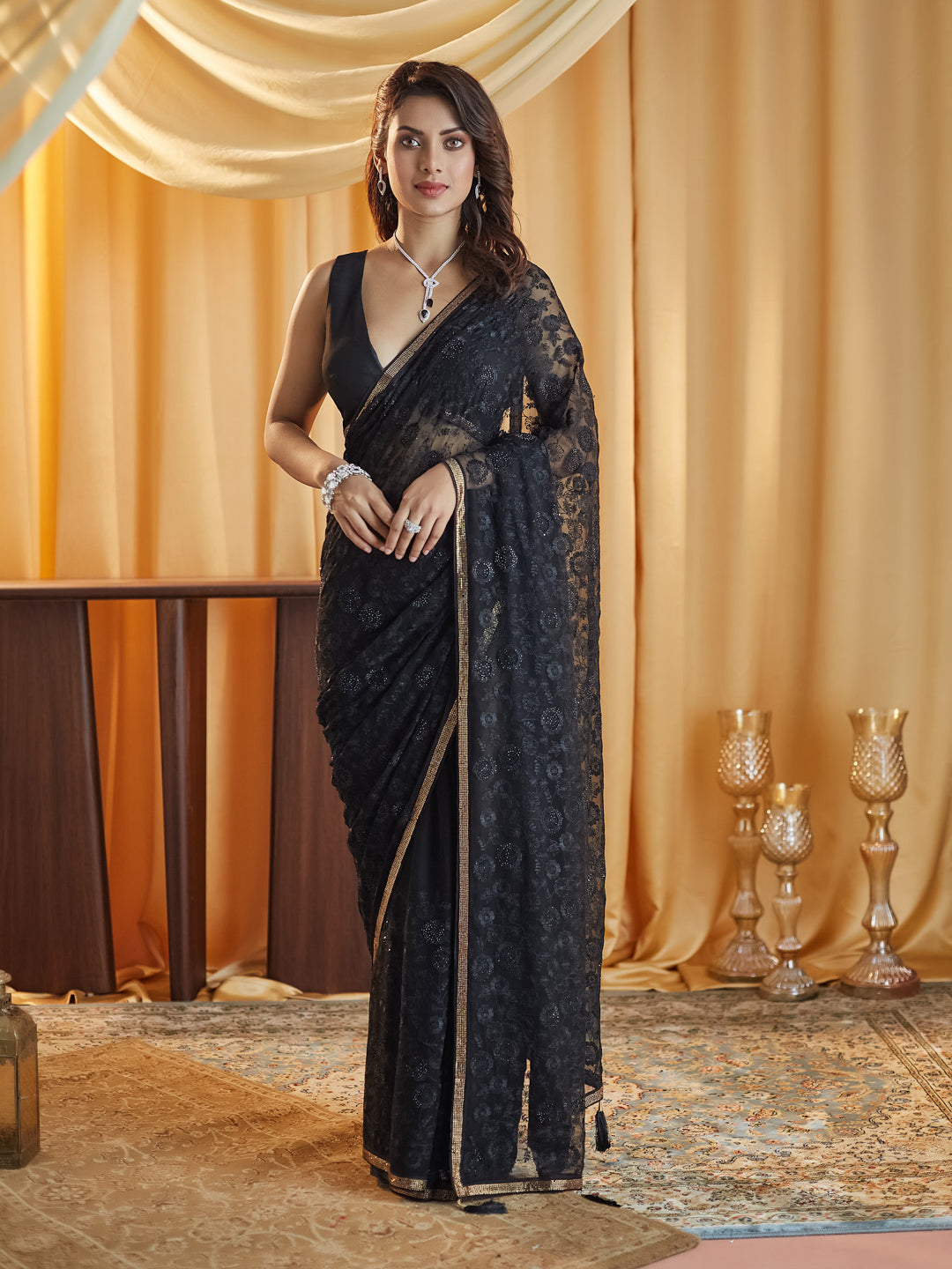 Indyancart KS Women's Embellished Chikankari Pure Chiffon Saree