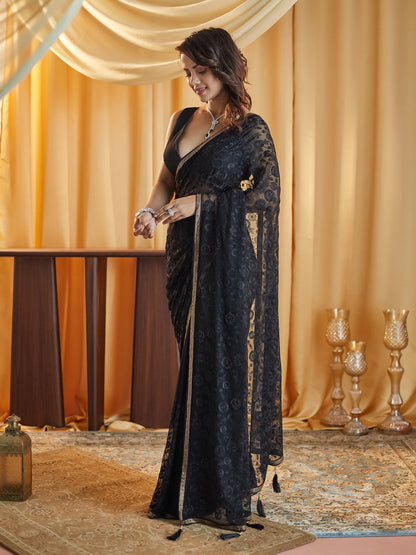 Indyancart KS Women's Embellished Chikankari Pure Chiffon Saree