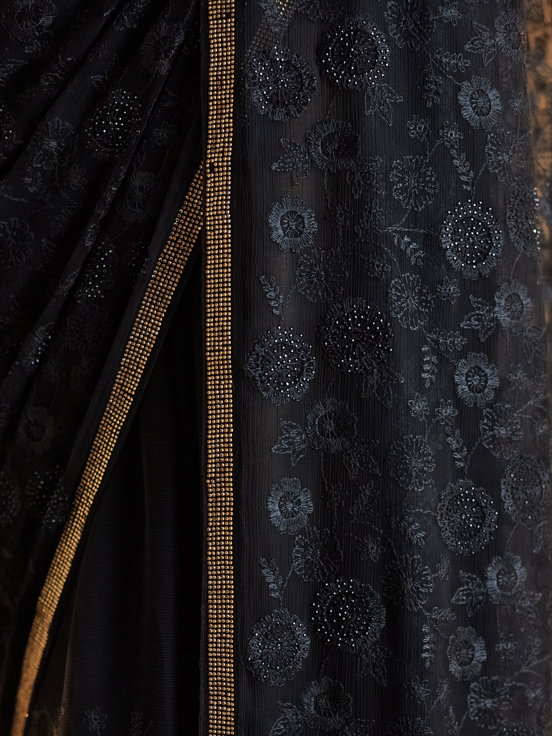 Indyancart KS Women's Embellished Chikankari Pure Chiffon Saree