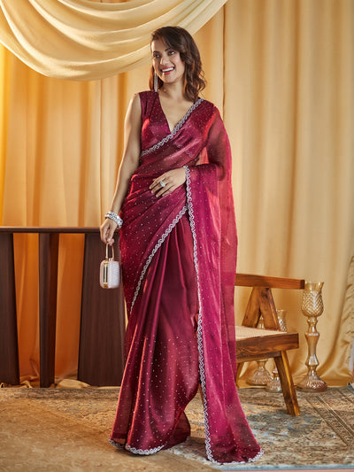 Indyancart KS Women's Embellished Beads and Stones Saree