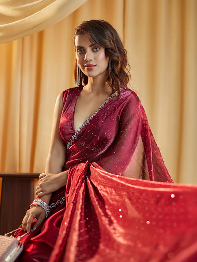 Indyancart KS Women's Embellished Beads and Stones Saree