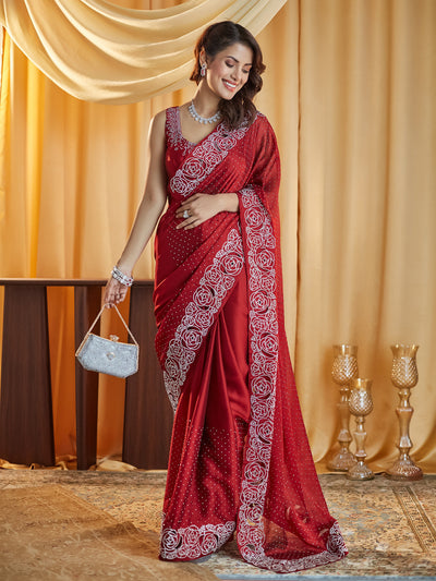 Indyancart KS Women's Embellished Beads and Stones Saree