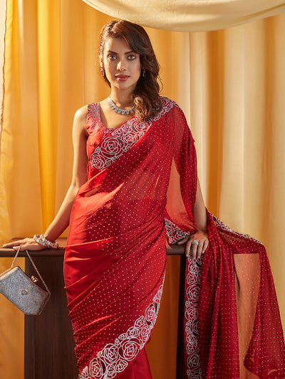 Indyancart KS Women's Embellished Beads and Stones Saree