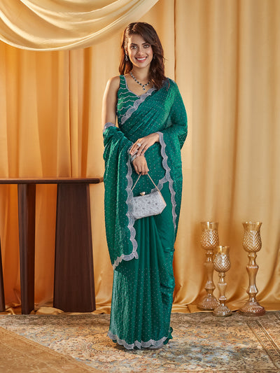 Indyancart KS Women's Embellished Beads and Stones Pure Silk Saree
