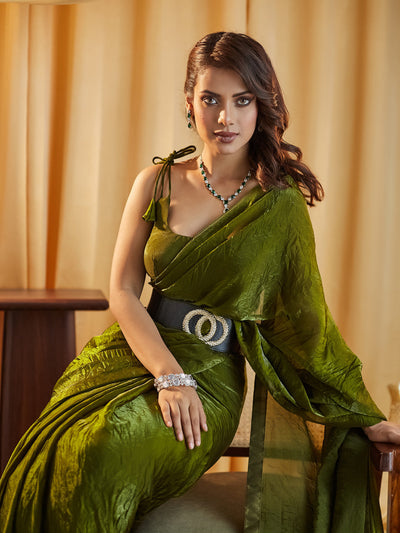 Indyancart KS Women's women mahendi solid silk saree