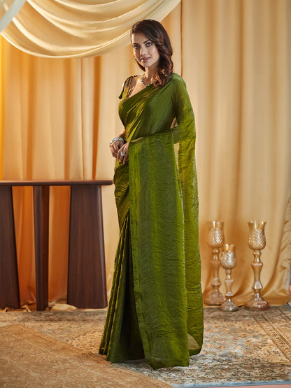 Dhiyona KS Women's women mahendi solid silk saree