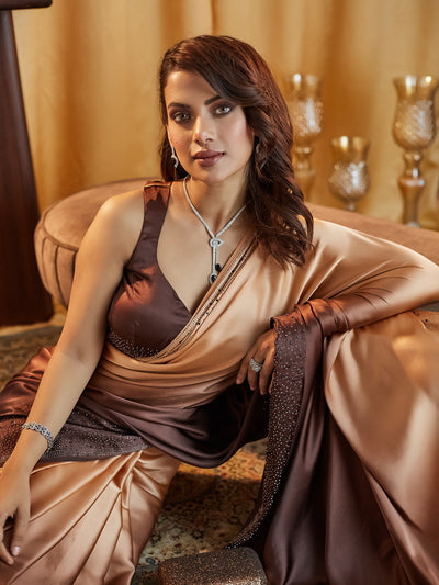 Indyancart KS Women's Ombre Beads and Stones Satin Saree
