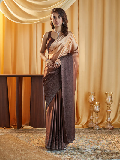 Indyancart KS Women's Ombre Beads and Stones Satin Saree