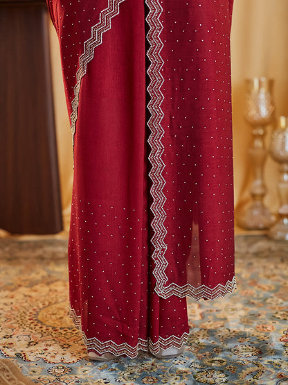Dhiyona KS Women's Embellished Beads and Stones Silk Blend Saree