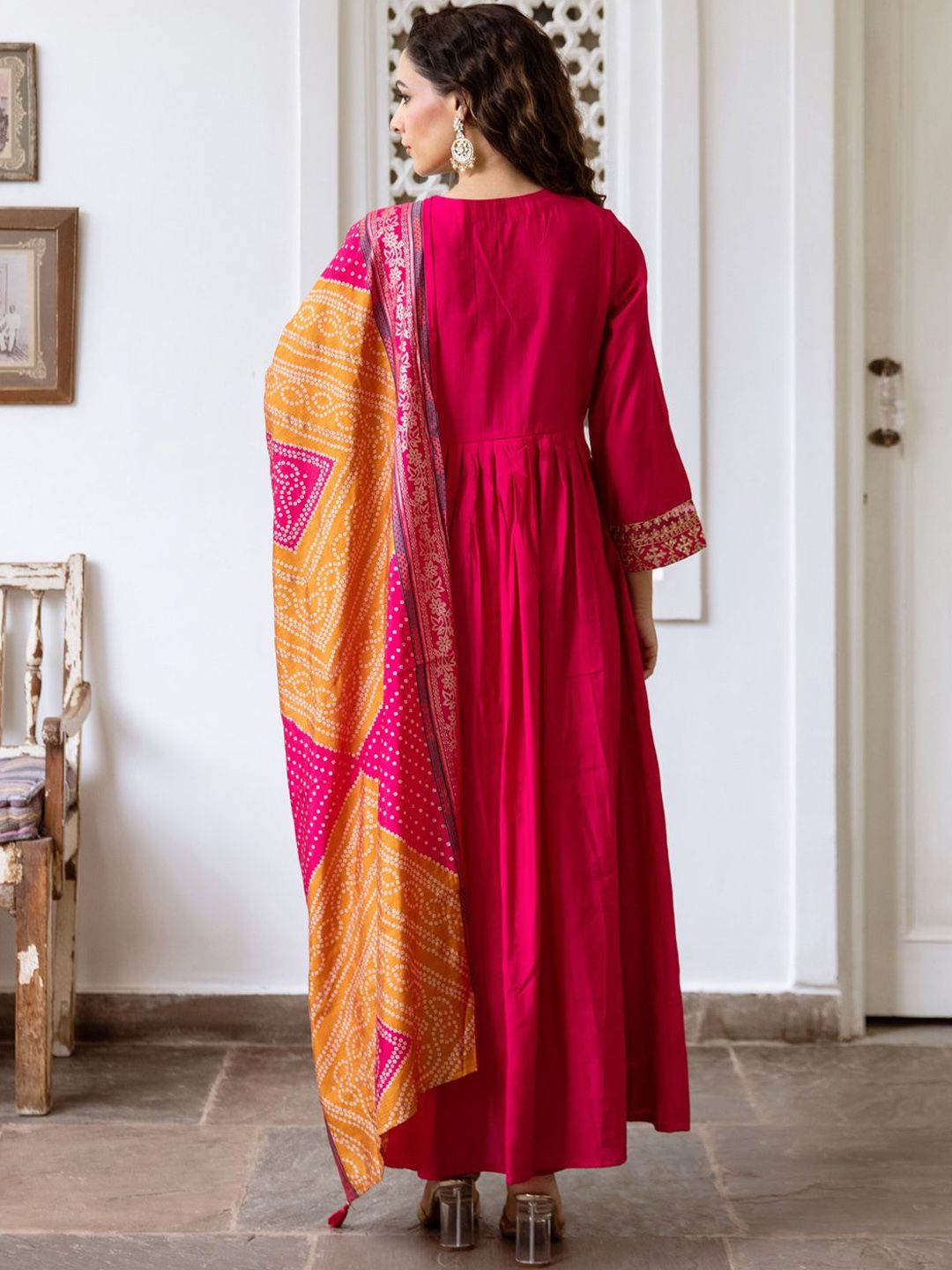Indyancart IE Women Ethnic Motifs Embroidered Empire Kurta with Trousers & With Dupatta