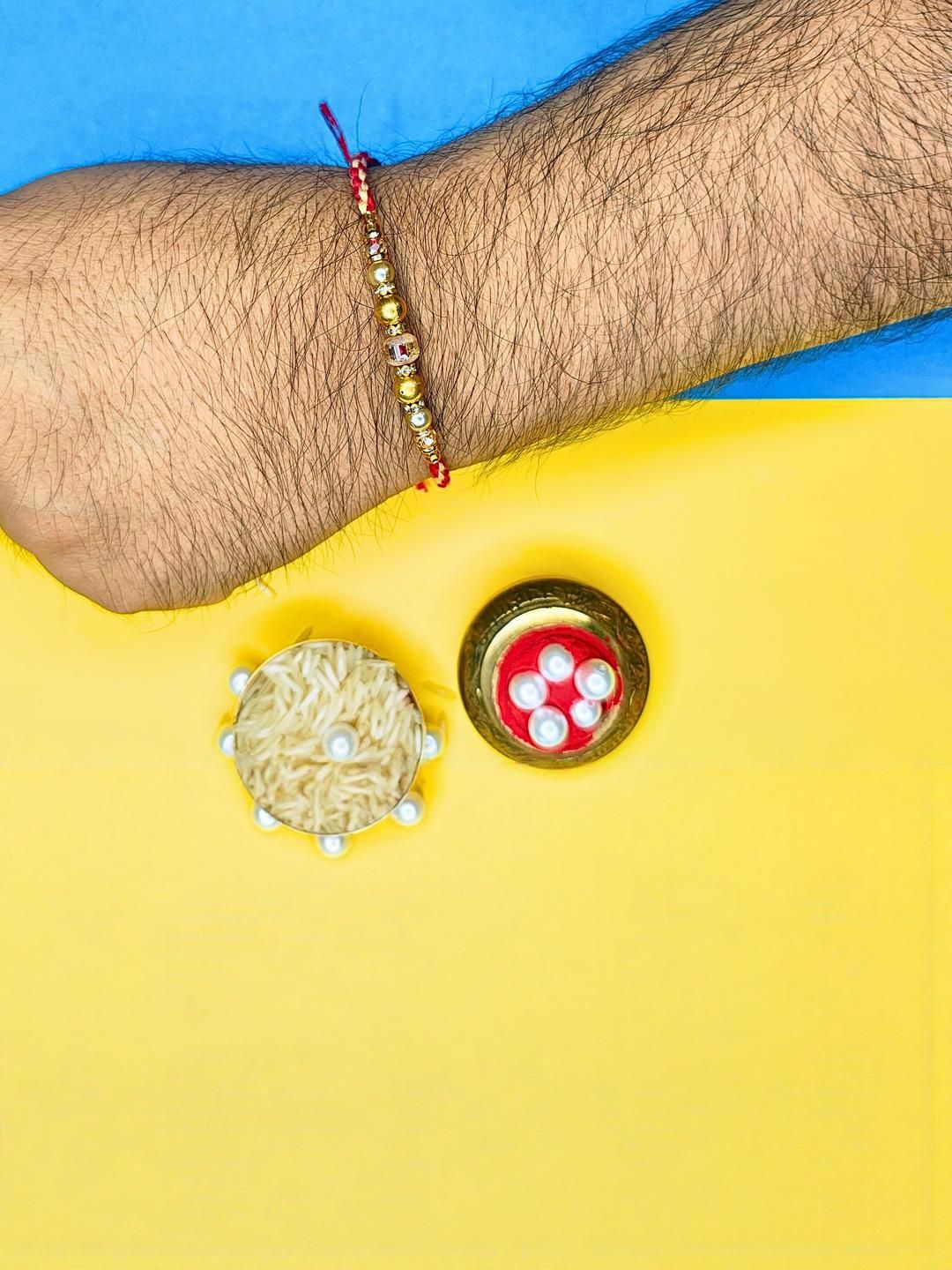 Anouk Set Of 3 Beaded Cotton Thread with AD Stones & Meenakari Designer Rakhi for Brother