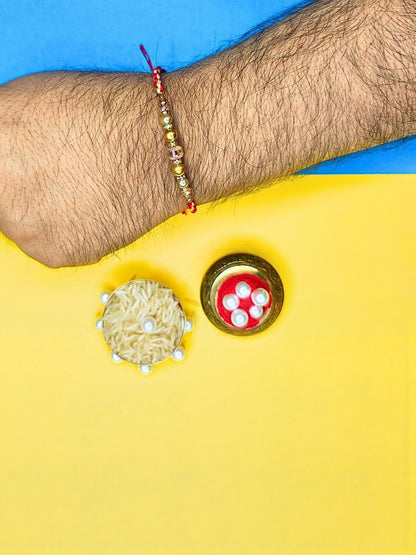Anouk Set Of 3 Beaded Cotton Thread with AD Stones & Meenakari Designer Rakhi for Brother