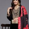 Dhiyona IE Floral Yoke Design Sequinned Velvet Straight Kurta With Trousers & Dupatta
