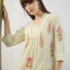 Dhiyona IE Floral Printed Thread Work Screen Pure Cotton Kurta With Trousers