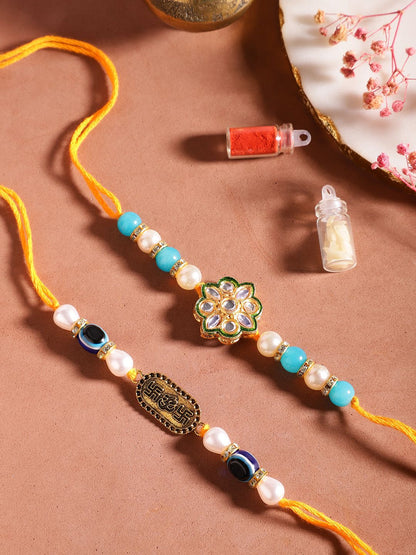 Anouk Unisex Set of 2 Beaded Bhai Bhabhi Rakhis With Roli & Chawal
