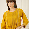 Dhiyona IE Flral Embroidered Pleated Thread Work Pure Cotton A-Line Kurta With Trousers