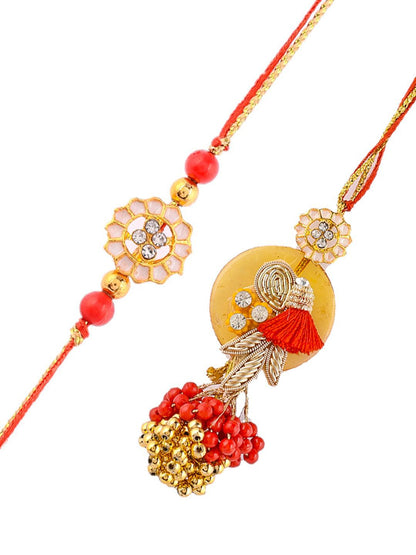 Anouk Orange Beaded Bhaiya Bhabhi Rakhi With Roli Chawal & Greeting Card