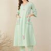 Dhiyona IE Women Embroidered Beads and Stones Pure Cotton Kurta with Trousers