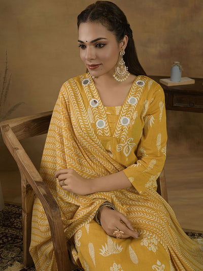 Indyancart SN Women's Ethnic Motifs Printed Regular Mirror Work Pure Cotton Kurti set