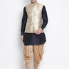 Men's Dark Blue Silk Blend Straight Jacket  Kurta and Dhoti Set