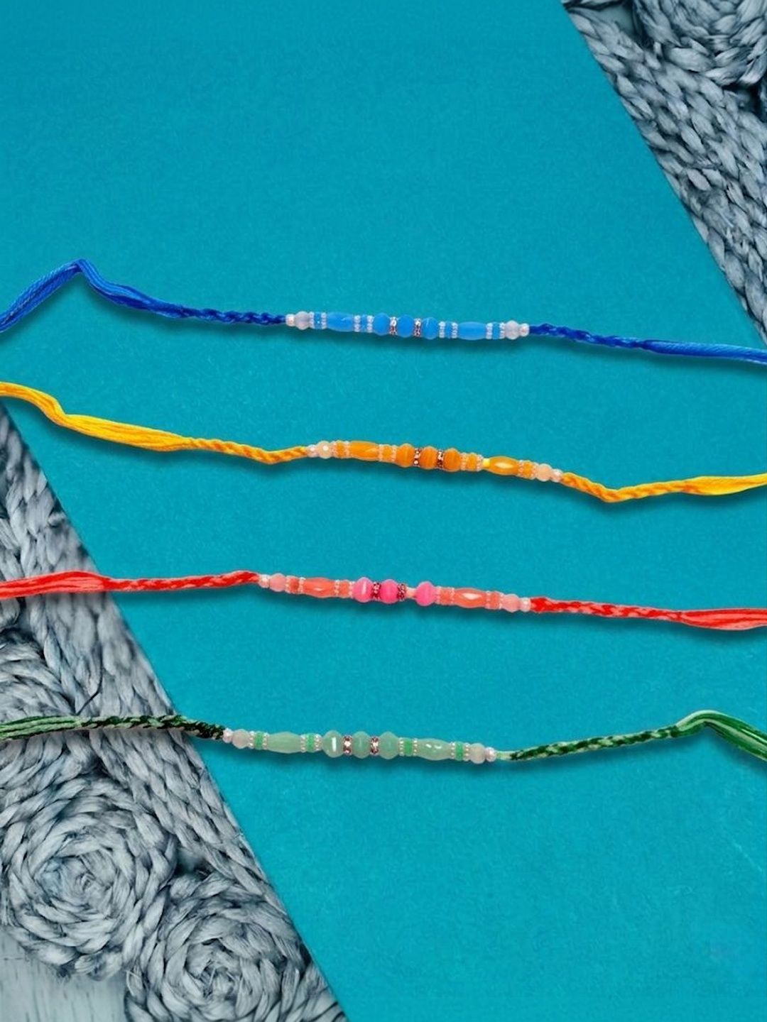 Anouk Set Of 4 Multicolor Artificial Beads Thread Rakhi With Roli Chawal Chandan Mishri