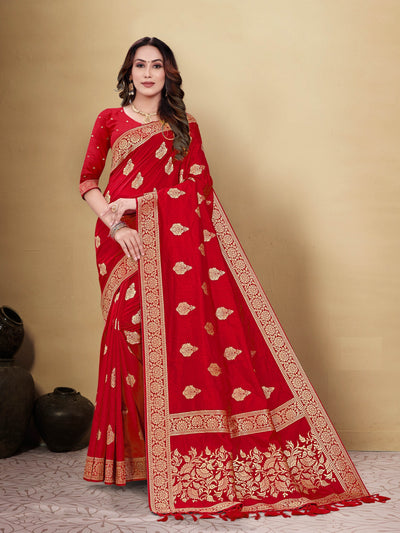Indyancart GR Women's Kocham Silk Red Silk Woven Saree