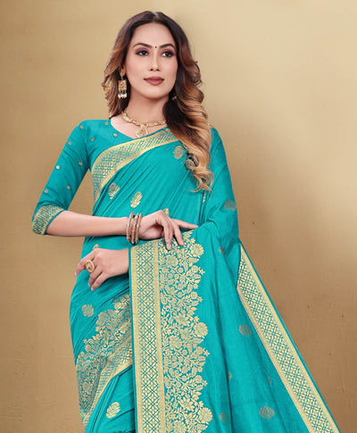 Indyancart GR Women's Kocham Silk Light Blue Silk Woven Saree