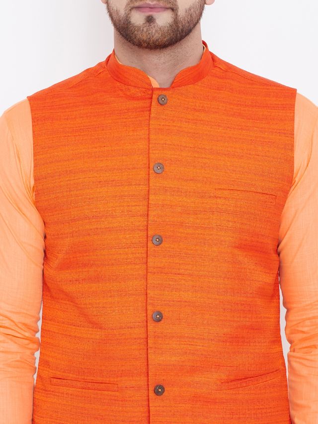 Men's Fawn Cotton Blend Straight Jacket  Kurta and Pyjama Set