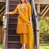 Dhiyona TI Women's Mustard Embroidered Kurta with Net Dupatta��
