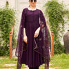 Dhiyona TI Women's Burgundy Poly Crepe Solid Flared Kurta with Pant and Dupatta