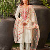 Dhiyona TI Women's Off White Cotton Kurta With Parsi Work Neck And Embroidered Dupatta