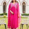 Dhiyona TI Women's Fuchsia Embroidery Anarkali with Net Dupatta & Trouser