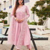 Dhiyona TI Women's Pink Color Embroidery Anarkali Kurta with Pant & Net Dupatta