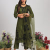 Dhiyona TI Women's Olive Lace Work Embroidered Cotton Kurta With Pant & Dupatta