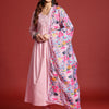 Dhiyona TI Women's Rose Pink Tonal Thread Embroidered Alia Cut Kurta With Pant & Dupatta