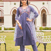 Dhiyona TI Women's Lavender Cotton Blend Multi Flared Alia Cut Kurta with Pant and Dupatta