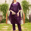 Dhiyona TI Women's Wine Silk Blend Tonal Thread Straight Cut Kurta with Pant and Dupatta