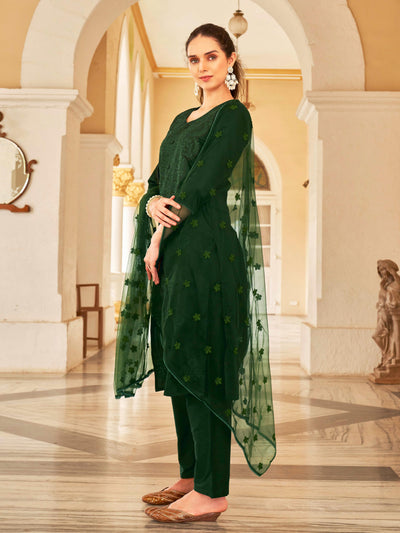 Indyancart TI Women's Blend Tonal Thread Straight Cut Kurta with Pant and Dupatta