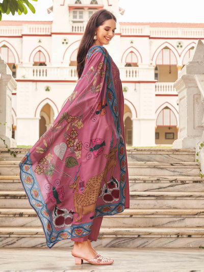 Indyancart TI Women's Tonal Thread Alia Cut Flared Kurta with Pant and Dupatta