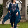 Dhiyona TI Women's Teal Blue Embroidered Kurta and Pants with Dupatta
