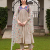 Dhiyona TI Women's Beige Parsi Embroidered Flared Kurta and Pants with Dupatta