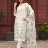 Dhiyona TI Women's Women White Pure Cotton Embroidered Kurta with Pant and Dupatta