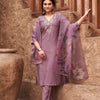 Dhiyona TI Women's Women Mauve Silk Blend Embroidered Kurta with Pant and Dupatta