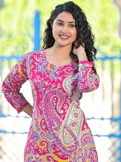 Paisley Printed Pure Cotton Straight Kurta With Trousers